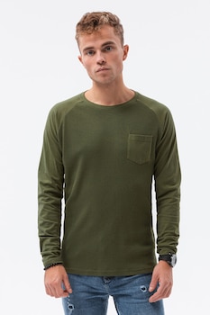 OMBRE, Bluza din bumbac cu buzunar pe piept, Verde militar