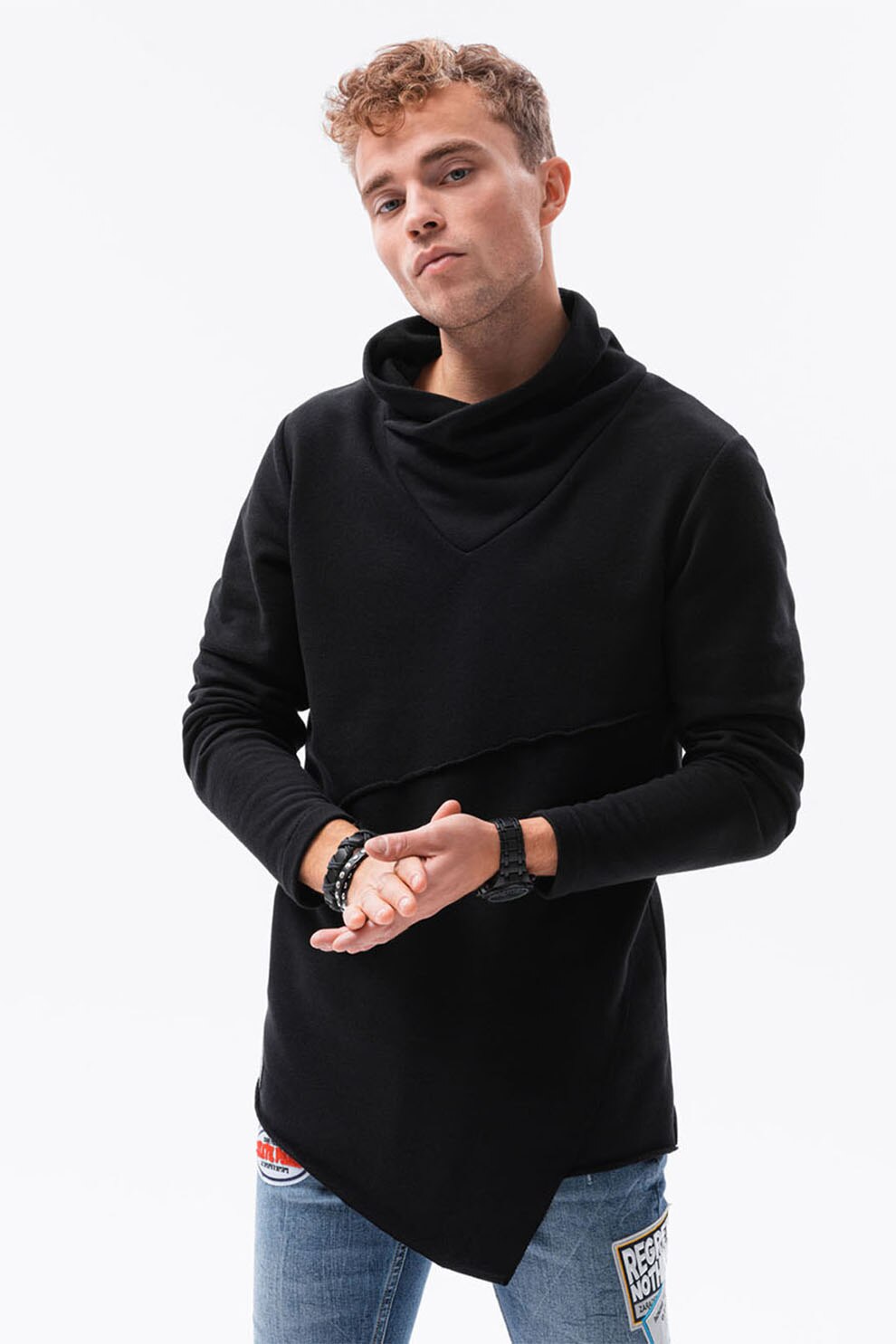 OMBRE, Bluza sport din amestec de bumbac cu terminatie asimetrica Oslo, Negru