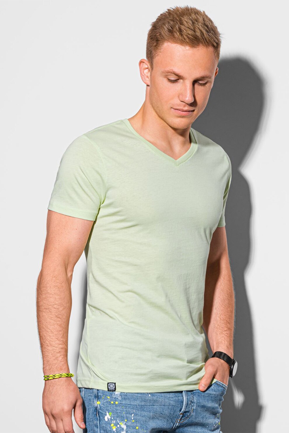 OMBRE, Tricou cu decolteu in V, Verde pal