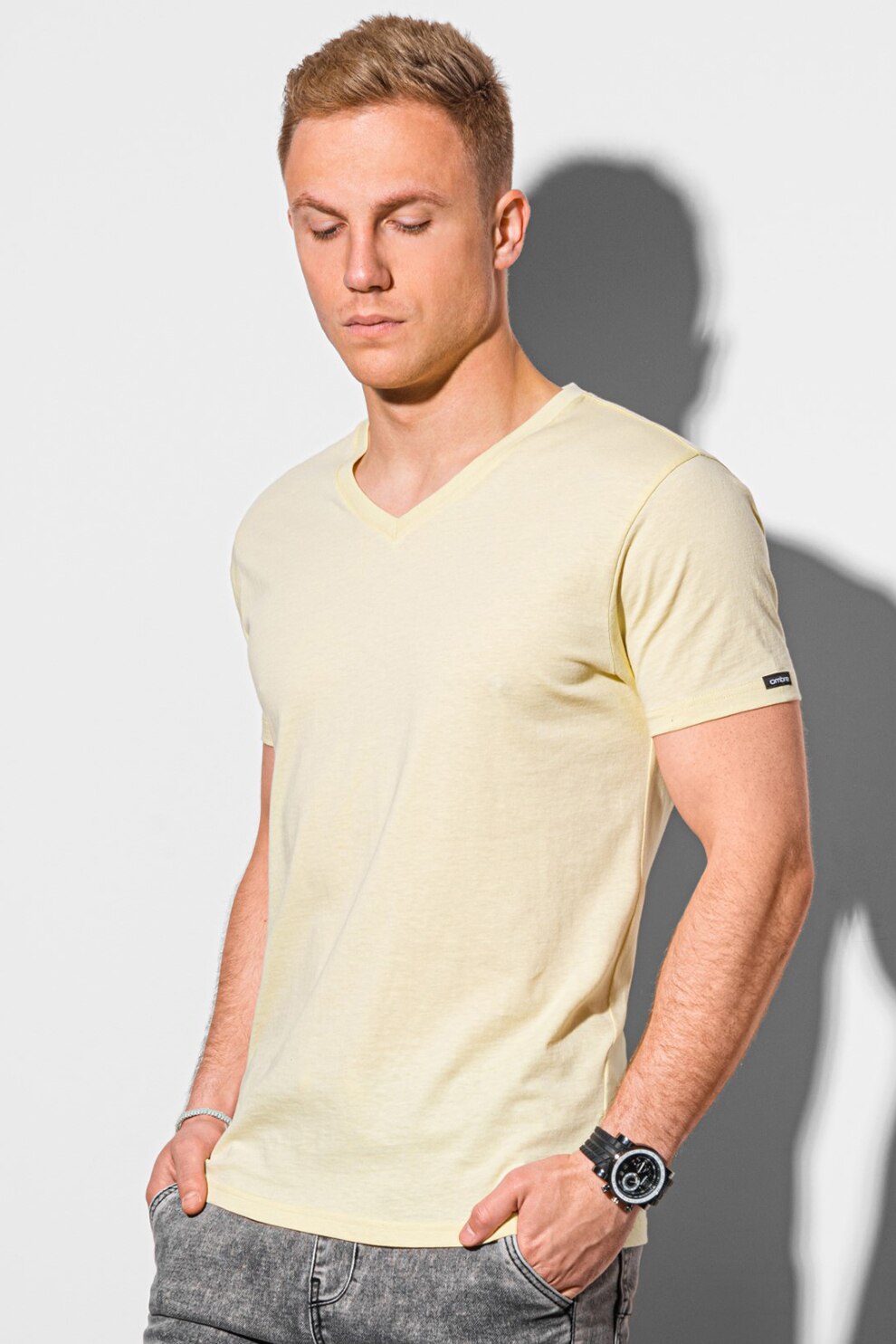 OMBRE, Tricou cu decolteu in V, galben pal