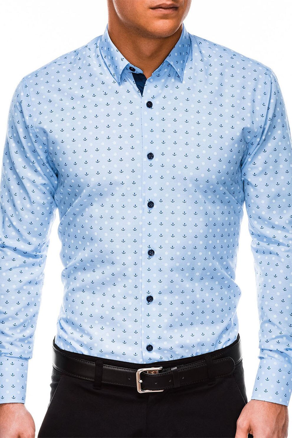 OMBRE, Camasa slim fit cu imprimeu, Albastru deschis, L