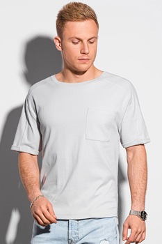 OMBRE, Tricou din bumbac cu buzunar pe piept, Gri deschis OMBRE, Tricou din bumbac cu buzunar pe piept, Gri deschis