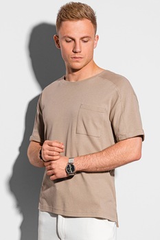 OMBRE, Tricou din bumbac cu buzunar pe piept, Cafeniu OMBRE, Tricou din bumbac cu buzunar pe piept, Cafeniu