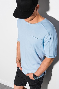 OMBRE, Tricou din bumbac cu buzunar pe piept, Albastru deschis OMBRE, Tricou din bumbac cu buzunar pe piept, Albastru deschis