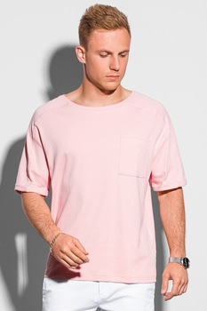 OMBRE, Tricou din bumbac cu buzunar pe piept, Roz pastel OMBRE, Tricou din bumbac cu buzunar pe piept, Roz pastel
