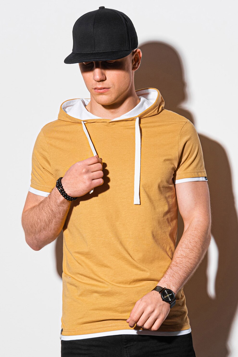 OMBRE, Tricou din bumbac cu gluga, Oranj pal