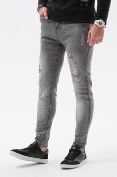 OMBRE, Blugi skinny cu aspect deteriorat, Gri cenusa OMBRE, Blugi skinny cu aspect deteriorat, Gri cenusa