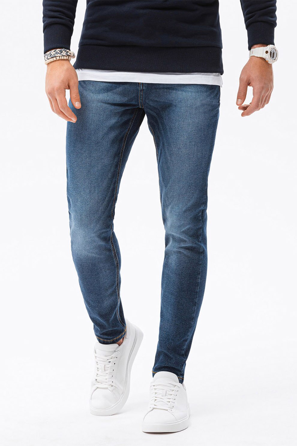 OMBRE, Blugi regular fit cu aspect decolorat, Bleumarin