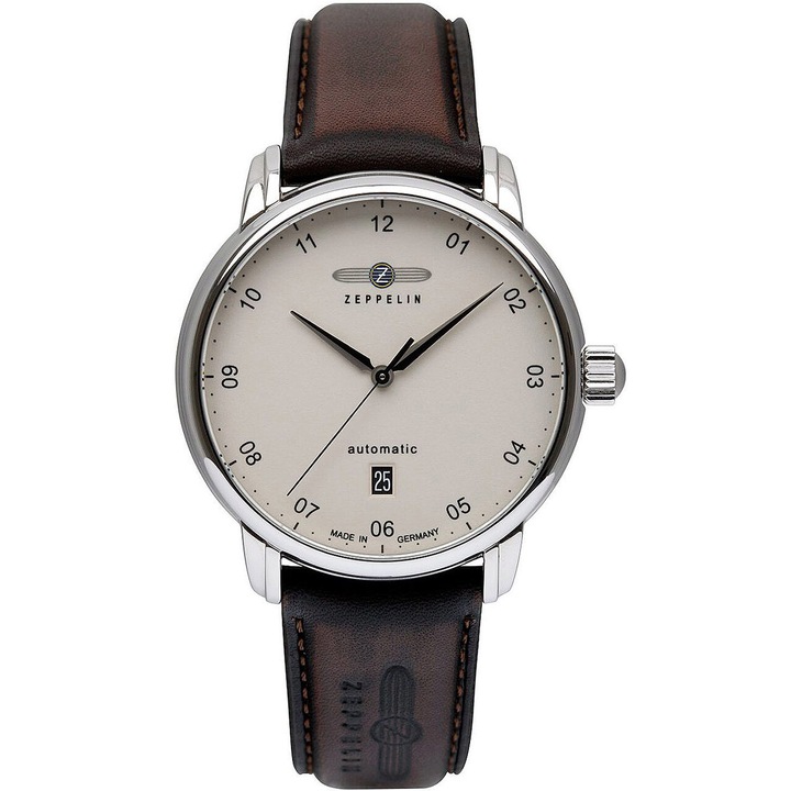 Ceas barbatesc Zeppelin Automatic, 41mm, 5ATM, Maro, Alb