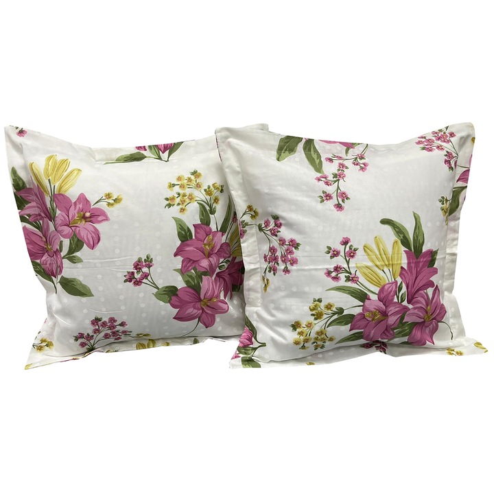 Set doua huse de perna alb/roz 40X40cm din colectia "Crina" din bumbac 100%, by Liz Line - SP40/40194
