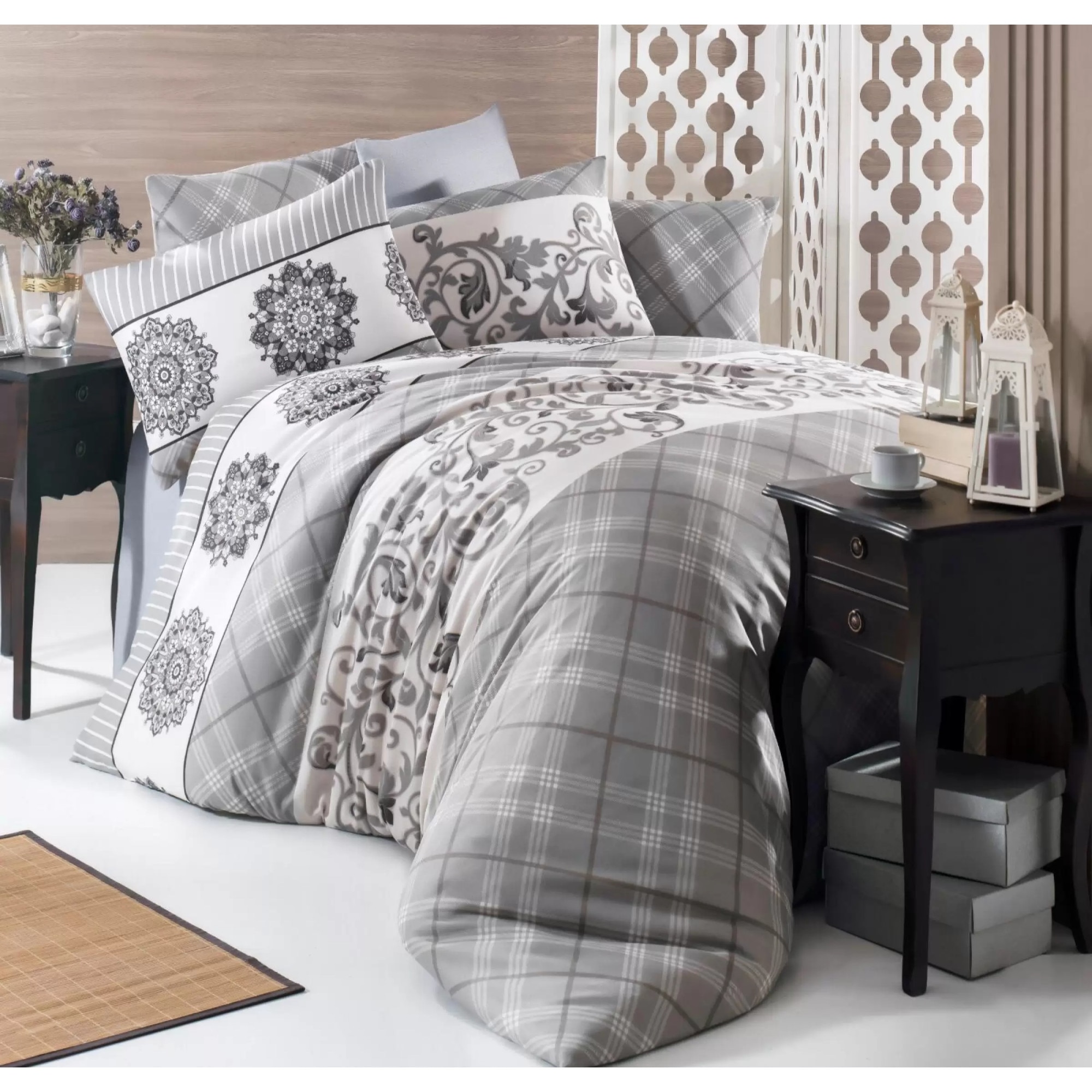 Set Lenjerie de Pat, Love Nobel, Gri, 4 piese, 2 persoane