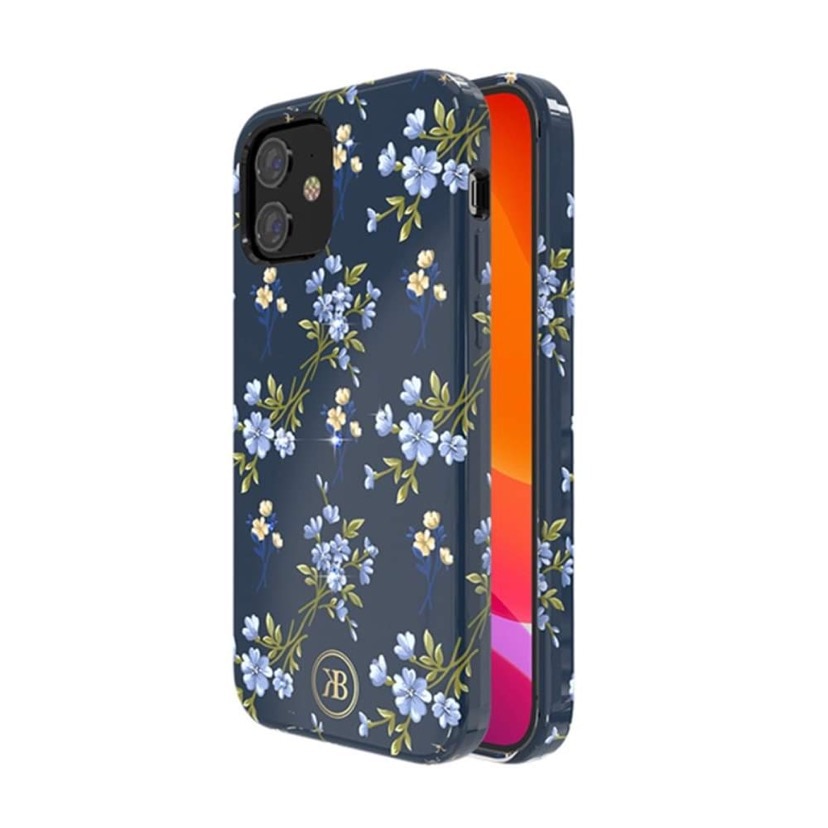 Husa de protectie Apple pentru IPhone 12 mini Cristale Swarovski cu Flori Albastre Kingxbar