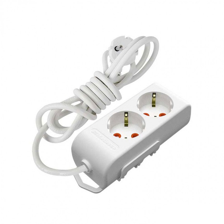 Разклонител Mutlusan Ri-tech, 2 гнезда, 5м., 3X1.5mm, С детска защита, Бял