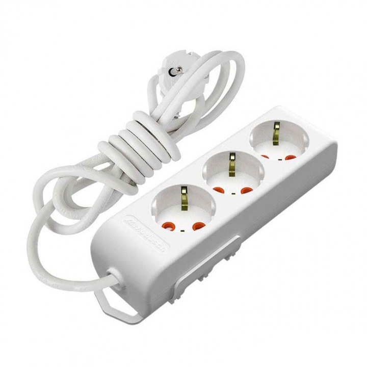 Разклонител Mutlusan Ri-tech, 3 гнезда, 3м., 3X1.5mm, С детска защита, Бял