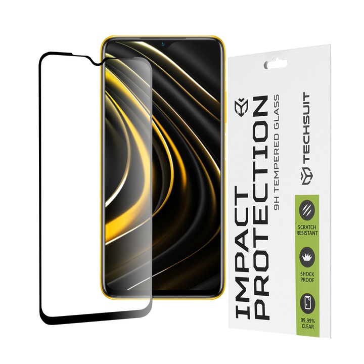 Fólia Xiaomi Poco M3/Redmi 9 Power/Redmi 9T-hez, Biztonságos üveg, Fekete