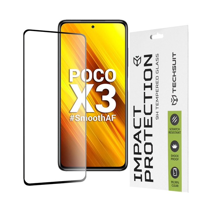 Стъклен Протектор за Xiaomi Poco X3 / Poco X3 NFC / Poco X3 Pro - Techsuit Full Cover / Full Glue - Черен