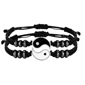 Set ArtDeco Yin & Yang alcatuit din 2 bratari din snur negru si pandantive metalice, reglabile Set ArtDeco Yin & Yang alcatuit din 2 bratari din snur negru si pandantive metalice, reglabile