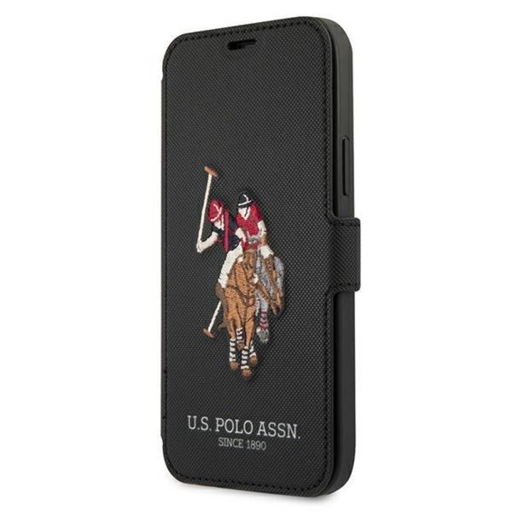 Husa pentru iPhone 12 Pro, US Polo Assn, USFLBKP12MPUGFLBK, Polo Embroidery Collection, Negru, Tip carte, Inchidere magnetica