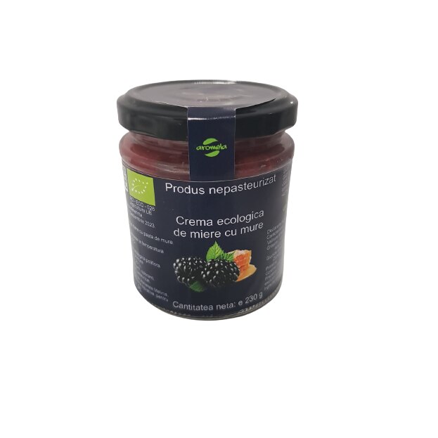 Crema bio tartinabila de miere cu mure, Aromela, borcan 230 gr