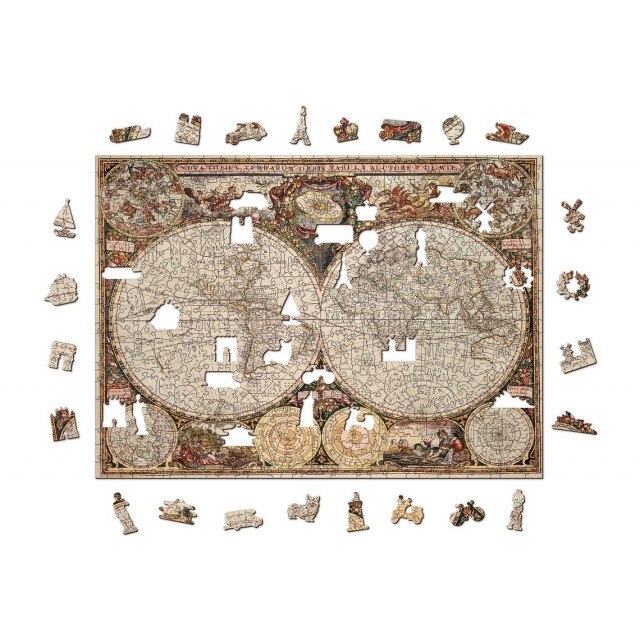 Puzzle Din Lemn ANTIQUE WORLD MAP S, Wooden City, 75 piese