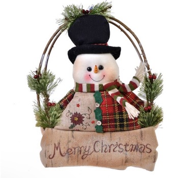 Coronita de Craciun pentru usa cu Om De Zapada cu palarie,37 cm Coronita de Craciun pentru usa cu Om De Zapada cu palarie,37 cm