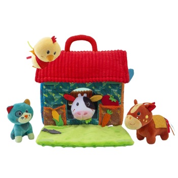 Ferma Imaginarium Soft Farm Animals cu 4 animale si sunetele lor, vacuta, cal, pui si pisica, cu usi si maner de transport Ferma Imaginarium Soft Farm Animals cu 4 animale si sunetele lor, vacuta, cal, pui si pisica, cu usi si maner de transport