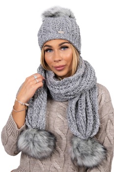 Caciula si fular cu blanita, Gri Caciula si fular cu blanita, Gri