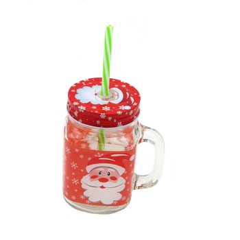 Cana sticla, model Mos Craciun, 500 ml Cana sticla, model Mos Craciun, 500 ml