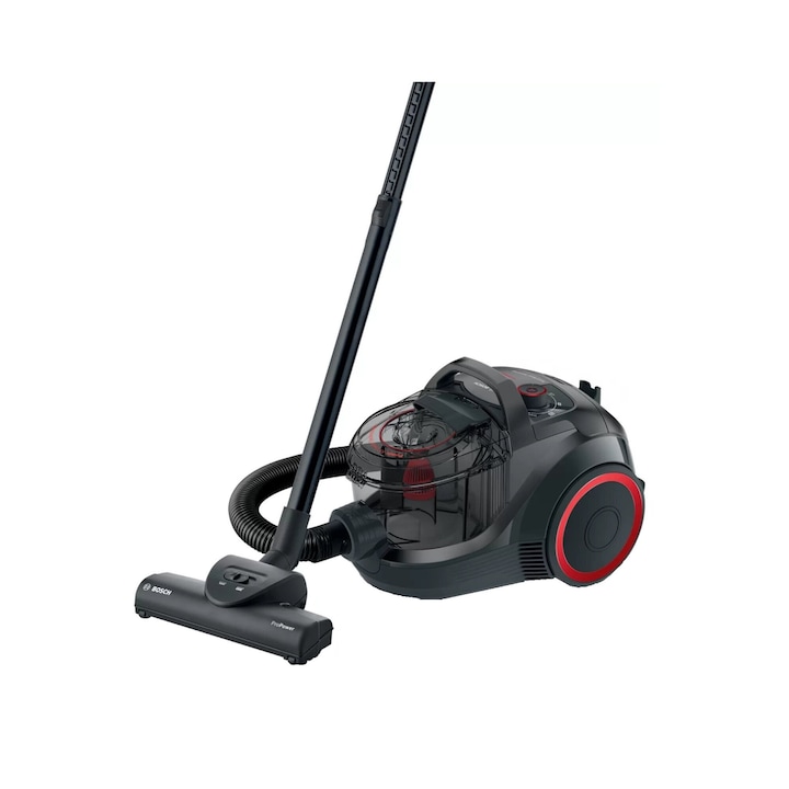 Aspirator fara Sac Bosch BGS21POW2 Serie 4, Filtru igienic HEPA, Power AirCycle, 2 litri, 750 W, 78 dB, Negru-Rosu