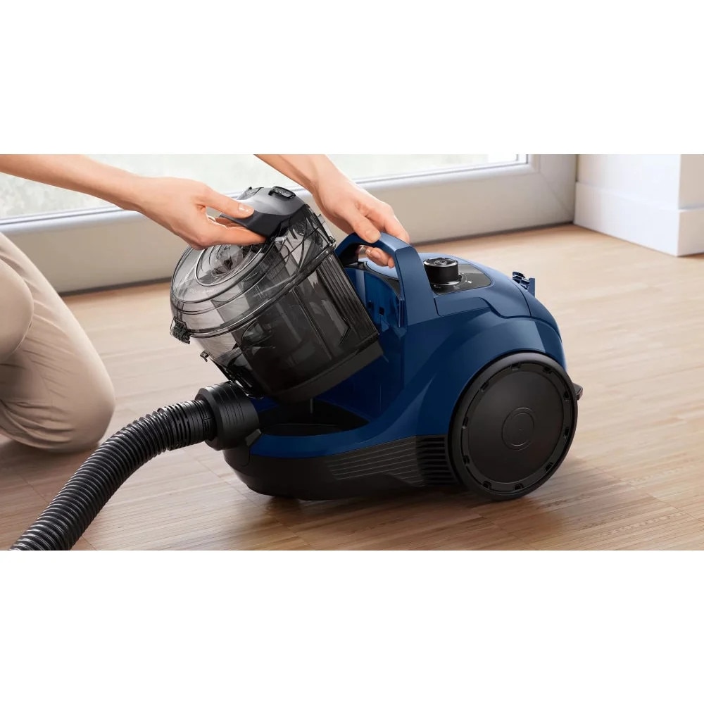 Aspirator fara sac Serie 4 Bosch BGS21X320, 550 W, 2 L, 76 dB, Filtru HEPA 13, Tehnologie Power AirCycle, Maner ergonomic, Tub telescopic, 25.8 kWh/an, Albastru inchis
