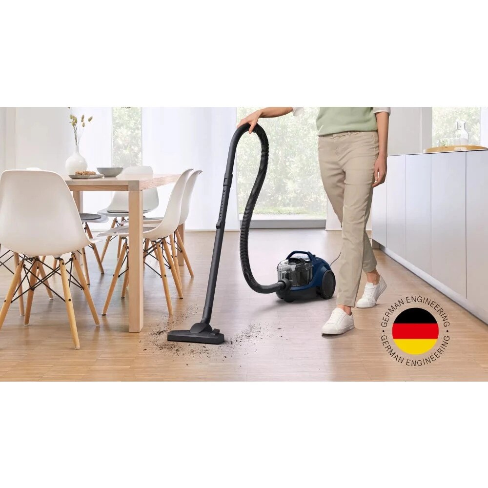 Aspirator fara sac Serie 4 Bosch BGS21X320, 550 W, 2 L, 76 dB, Filtru HEPA 13, Tehnologie Power AirCycle, Maner ergonomic, Tub telescopic, 25.8 kWh/an, Albastru inchis