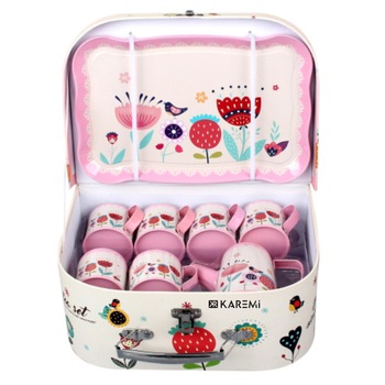 Set ceai Karemi, pentru copii, cu ceainic, cani, platou, Alb/ Roz, K01B-10023 Set ceai Karemi, pentru copii, cu ceainic, cani, platou, Alb/ Roz, K01B-10023
