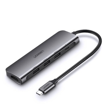 Hub UGREEN, CM136.4 in 1, USB-C la 3 x USB 3.0, HDMI 4Ksi AUX , Viteza 450 MB/s, Carcasa aluminiu, Gri inchis, Cablu 15 cm Hub UGREEN, CM136.4 in 1, USB-C la 3 x USB 3.0, HDMI 4Ksi AUX , Viteza 450 MB/s, Carcasa aluminiu, Gri inchis, Cablu 15 cm