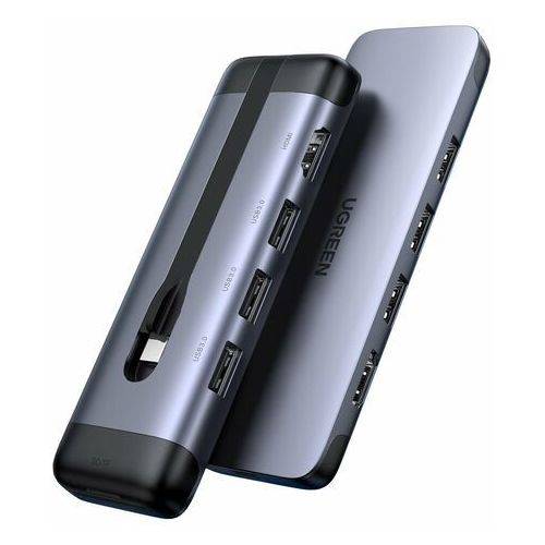Hub UGREEN, CM287, 5 in 1, USB-C la 2 x USB 3.0, HDMI 4K, USB-C PD si RJ45, Viteza pana la 5 GB/s, Carcasa aluminiu, Gri/Negru