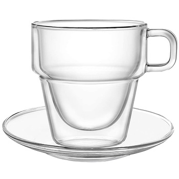 Set ceasca si farfurioara, Quasar & Co., cana 250 ml cu pereti dubli, farfurioara 10.5 cm, termorezistenta, transparent Set ceasca si farfurioara, Quasar & Co., cana 250 ml cu pereti dubli, farfurioara 10.5 cm, termorezistenta, transparent