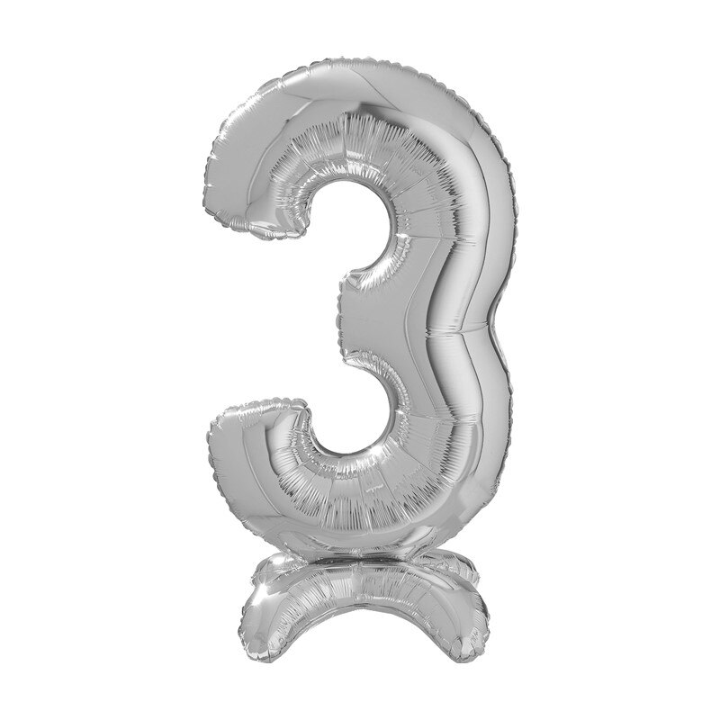 Balon folie cifra 3 argintiu Stand Up 64 cm