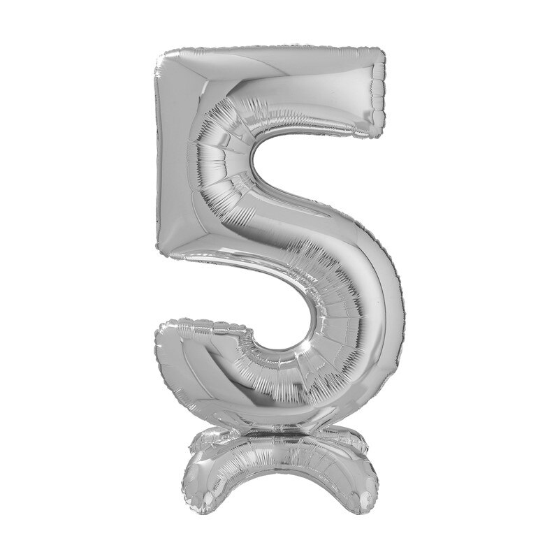 Balon folie cifra 5 argintiu Stand Up 64 cm