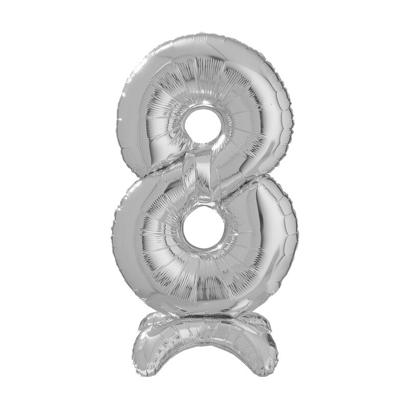 Balon folie cifra 8 argintiu Stand Up 64 cm