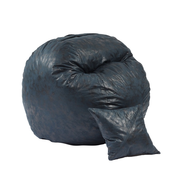 Set Fotoliu Pufrelax Mediu-Mare, Matusalem cu Perna decorativa, Before Dawn, Gama Premium Textil, umplut cu fulgi de burete memory mix