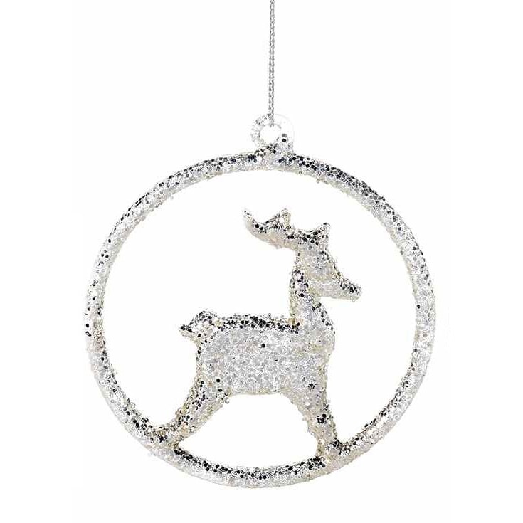 Decoratiune argintie 7 cm cu sclipici pentru bradul de Craciun