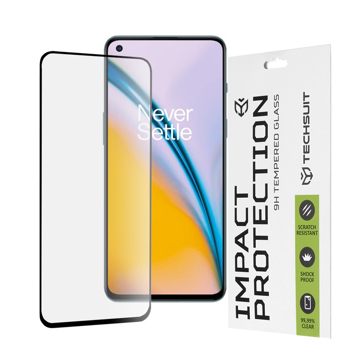 Üvegvédő OnePlus Nord CE 5G / Nord 2 5G / Nord 2T-hez - Techsuit teljes üvegfólia / teljes ragasztó - fekete