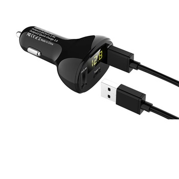 Incarcator auto Quick Charge 1 port USB QC3.0 1 port USB 2.4A 1port USB Type-C cu afisaj Incarcator auto Quick Charge 1 port USB QC3.0 1 port USB 2.4A 1port USB Type-C cu afisaj