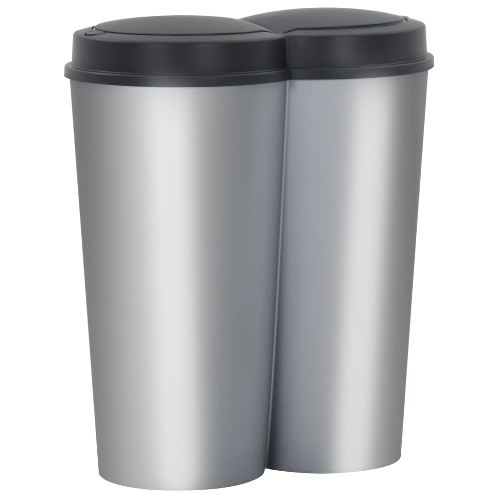 Cos de gunoi dublu, argintiu si negru, 50 L 150689