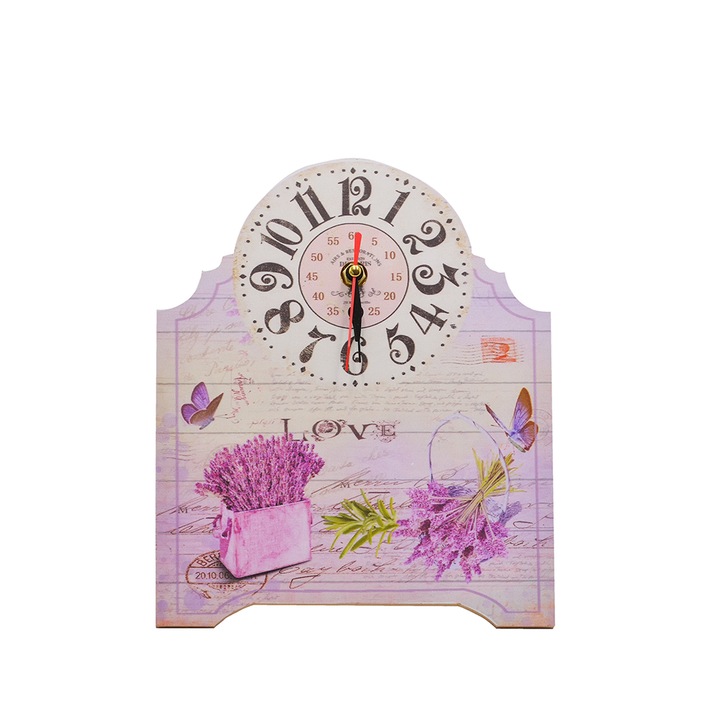 Ceas de masa 200×230 mm, design lavanda si fluturi
