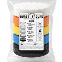 Set profesional bureti rezerva masina polish auto 125mm, contine 5 discuri cu diferite clase de abraziune