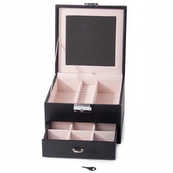 Cutie de bijuterii, Zola®, cu 2 nivele, oglinda, 16x16x11 cm, piele ecologica neagra Cutie de bijuterii, Zola®, cu 2 nivele, oglinda, 16x16x11 cm, piele ecologica neagra