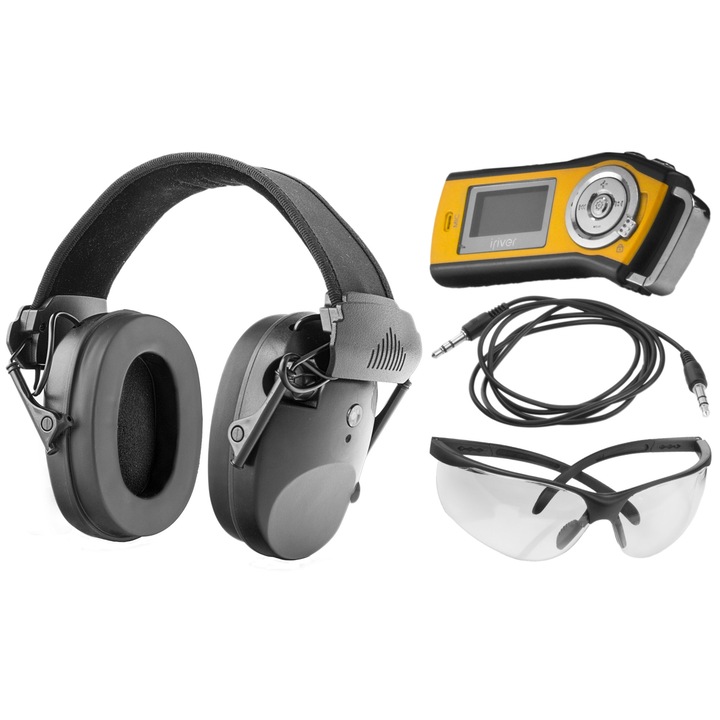 Casti RealHunter Active PRO + Ochelari + Priza mini jack, 2 microfoane incorporate, Negru