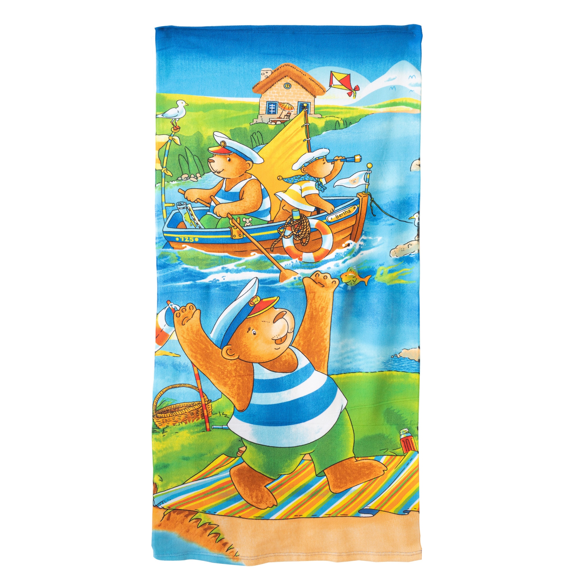 Prosop plaja , 70x150cm, microfibra, multicolor, gramaj 275 g, model trei ursuleti