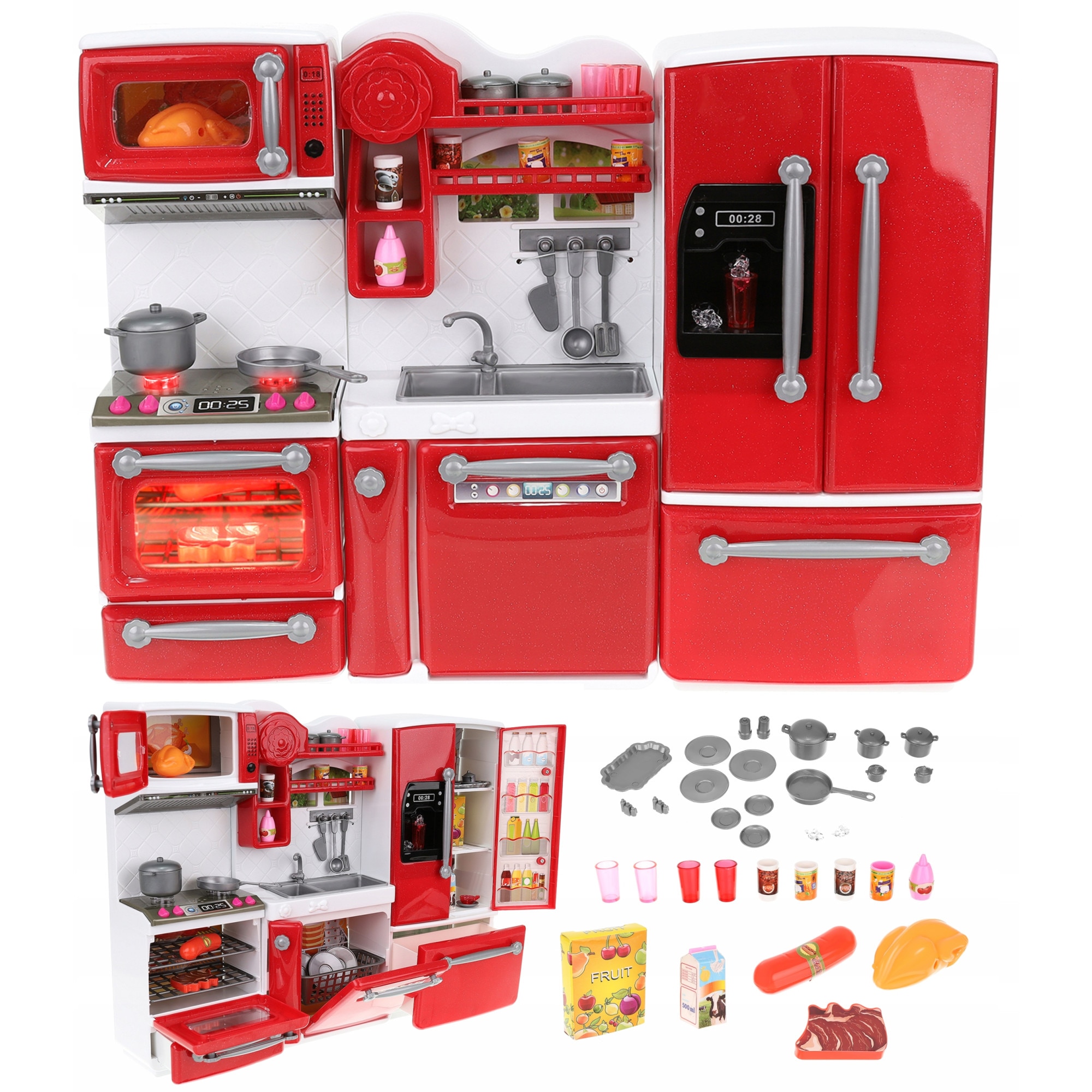 Mobilier bucatarie pentru casuta de papusi, Zola®, efecte luminoase si sonore, complet utilata, 27 cm