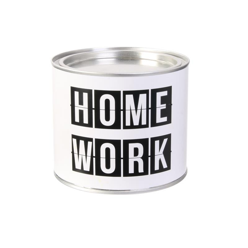 Lumanare parfumata cu mesaj Home Work, aroma cashmere, cutie metal, 28 h, 310g